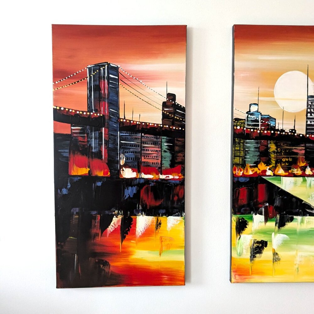 Large Abstract NYC Skyline Triptych - 3 Panel Canvas Wall Art 48x32 - New York - Picture 4 of 14